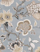 SCHUMACHER CURTAIN FABRIC DESIGN Hothouse Flowers Mineral 4.6 METRES 100% LINEN