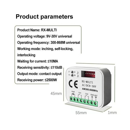 Garagentor-FernbedienungsempfäNger 433 868MHz RX MULTI 433-900MHZ AC/DC 12V~30V - Bild 13 von 20