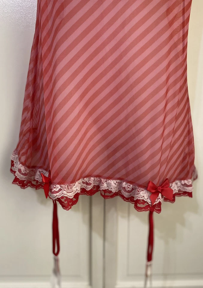 FREDERICKS OF HOLLYWOOD Sexy Rojo y Blanco Babydoll Camisón Grande Foto 3 de 4