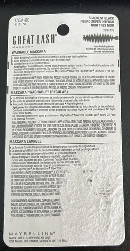 Maybelline Great Lash Mascara 100 Blackest Black, SEALED! - A0084 - Picture 2 of 2