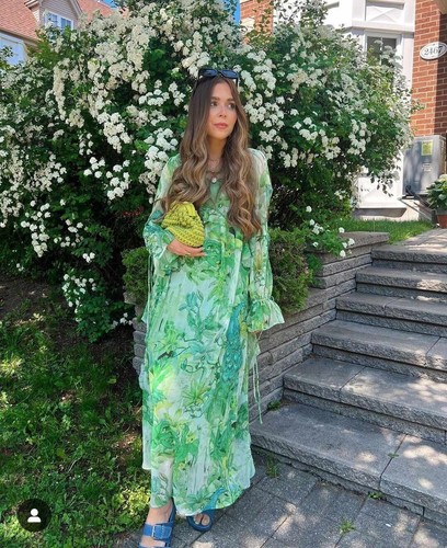 Maxi Vestido H&M Verde Floral Volantes Gasa Voluminoso Talla L 16 18 20 - Imagen 4 de 10