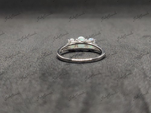 Natural Opal Engagement Ring 3 Stone Opal Solitaire Ring Trellis Style Ring - Picture 5 of 8