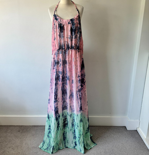 Boohoo Pink BLue Green Floaty Tie Dip Dye Sheer Katy Maxi Dress Beach Size 22 - Picture 2 of 13