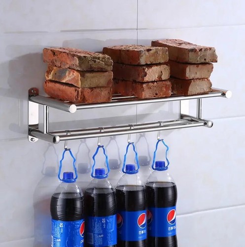 Wall Mounted Towel Shelf Organizer Aluminum Rack 2 Tier Towel Rack for Bathroom - Picture 3 of 26