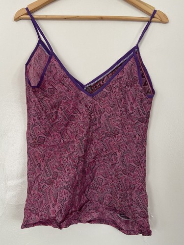 Cute Bias Cut Cami 100% Block Printed Silk Pink Tones Ladies Size L Suit 10 New - Picture 3 of 6