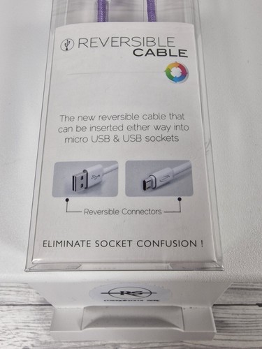 Reversible Cable Micro USB (Type B) To USB (Type A) Purple, Brand New Pack - Picture 2 of 16