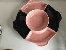 Vintage MCM California Chip and dip Rotating Tray Pink and Black