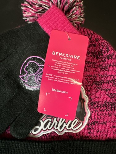 Barbie Beanie & Gloves Youth Pom Pink & Black 2 Piece Set - Picture 4 of 7