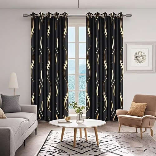 Sleek Blackout Curtains with Grommets - 54" x 96" Black and Gold Luxury Drapes - Picture 4 of 9