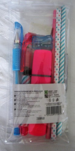 Fashion Stationery Set 8 Pce Blue Gel & Black Ink Pen Pencils Highlighter Wallet - Picture 6 of 8