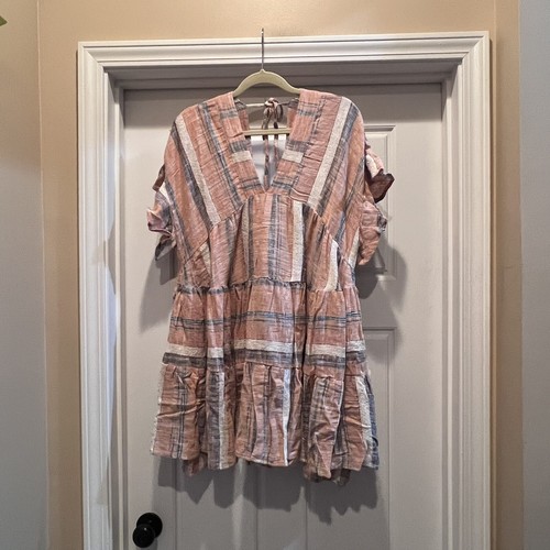 NEW Lulus Dress Womens XS Rust Blue Stripe Ruffle Pockets Babydoll Small - Picture 10 of 10