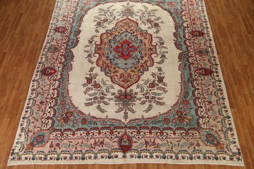 Vintage Traditional 10x12 Floral Ivory Area Rug Hand-knotted Wool - Picture 5 of 12