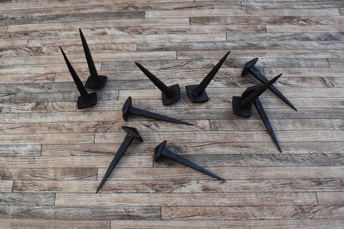 10p Vtg Wrought Iron Blacksmith Door Gate Hammered Stipple Square Rose head Nail - Picture 5 of 9