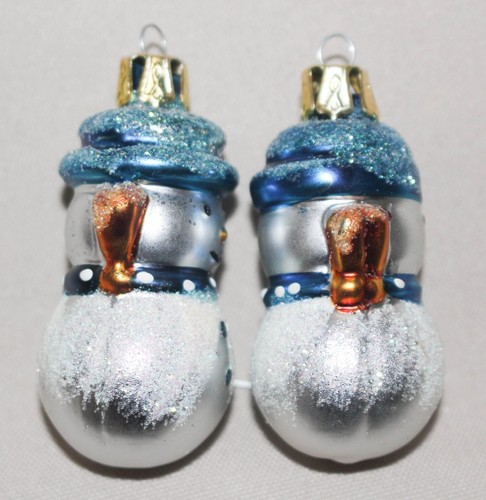 Blown Glass Snowman Christmas Ornaments (2) White Blue 1 ¾” Tall - Picture 4 of 7