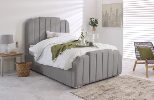 Timber Plush Velvet Upholstered Amelia Panel Bed Frame Lift Up Ottoman Divan Bed - Picture 8 of 11
