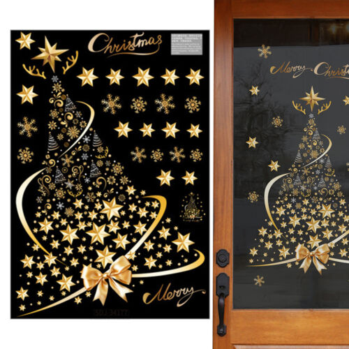 1pc Golden Christmas Tree Window Clings Stickers For Glass, Decal Sticker