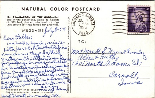 GARDEN OF THE GODS, PIKES PEAK REGION, COLORADO, POSTCARD 1950s Posted - Picture 2 of 2