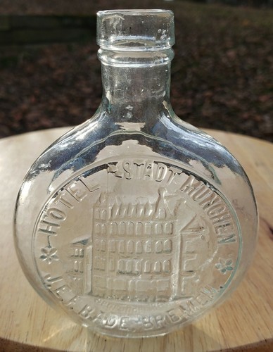 Antique Pictorial Flask Bottle Hotel Stadt Munchen JEF Bade Bremen Germany RARE - Picture 9 of 12