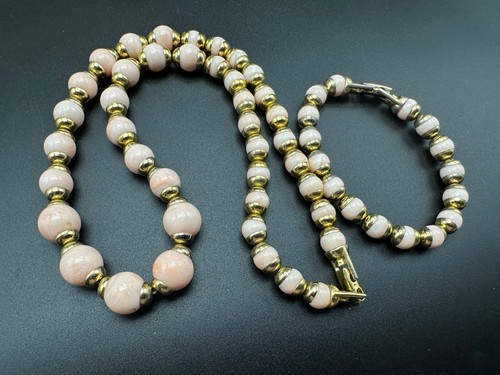 Vintage Signed Avon Angle Skin Faux Coral Gold Tone Necklace 20” Bracelet 7” - Picture 15 of 24