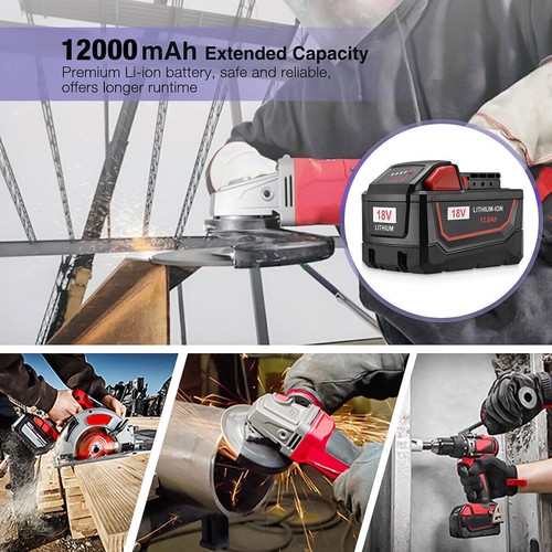 12.0Ah Battery For Milwaukee For M18 18V Extended Capacity 48-11-1860 48-11-1880 - Picture 2 of 14