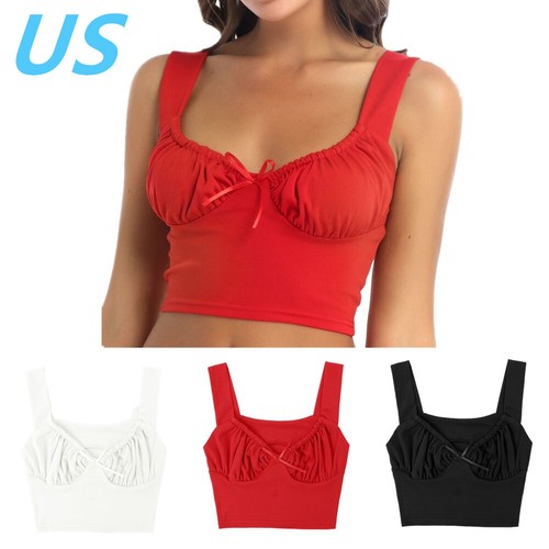 AU Women's Sleeveless Crop Tank Top Solid Spaghetti Strap Camisole Vest Tops - Picture 1 of 54