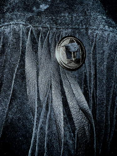 Vintage G-111 Black Leather Heavy Fringed Jacket Conchos Laced Back/Cuffs Sz. M - Picture 3 of 15