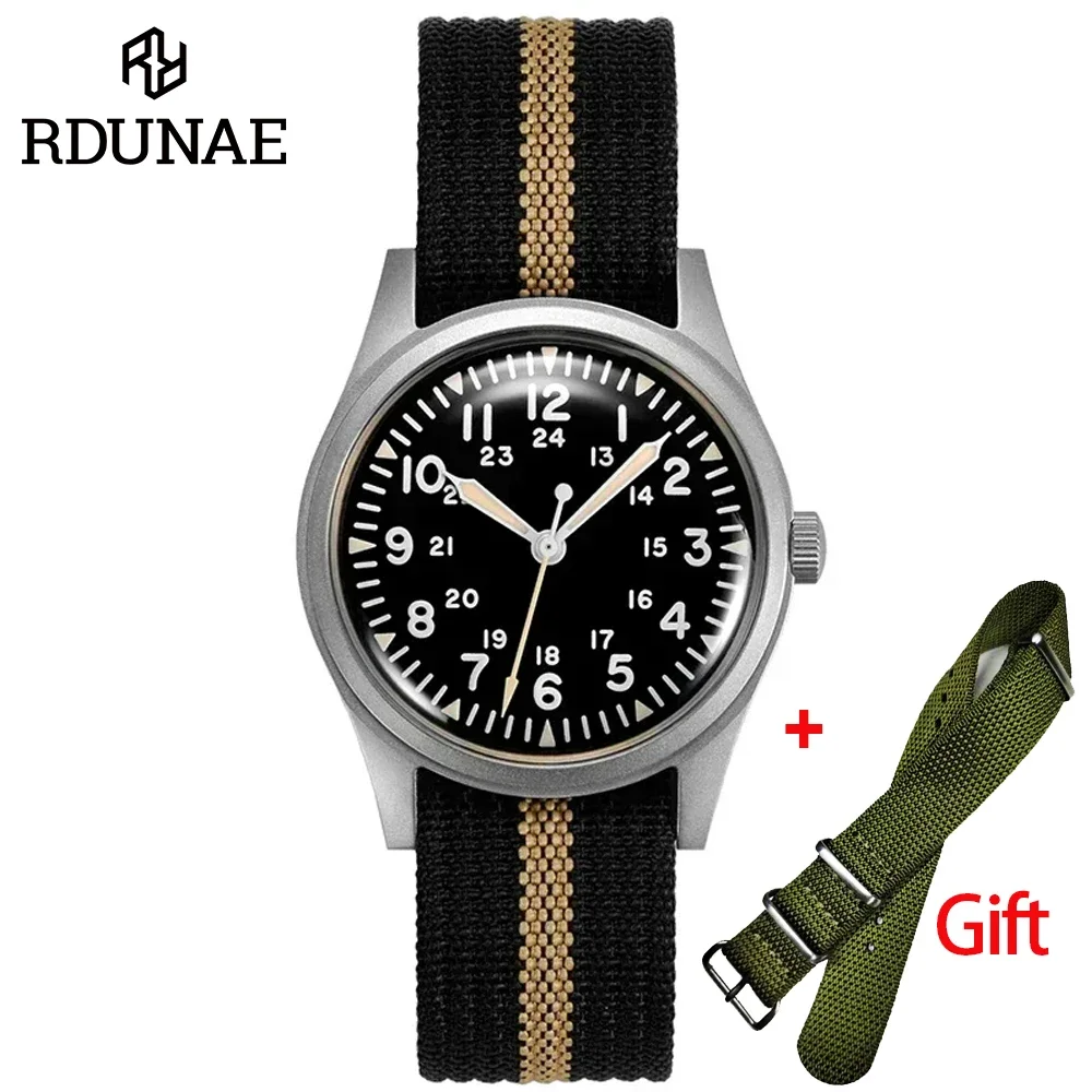 RDUNAE G10 Retro Military Pilot Watch 34.5mm Stainless Steel
