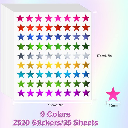 2520 PCS Small Foil Star Stickers for Kids Reward School Planner Classroom - Picture 7 of 7