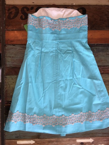 Lilly Pulitzer Sz 0 Betsey Stretch Sate Via Blue Applique Strapless Dress NWT - Picture 6 of 6