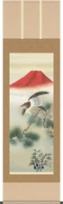 Hanging scroll Fuji, Hawk, Eggplant by Ranseki Takami W/Paulownia box made in JP