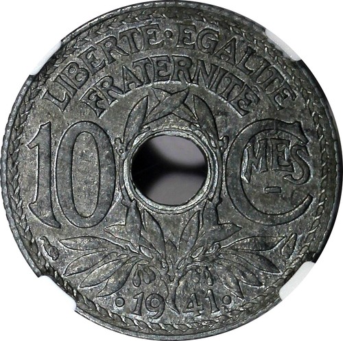 FRANCE Zinc 1941 10 Centimes WWII Issue NGC MS61 DOTS AT DATE KM# 897 (21) - Picture 5 of 5