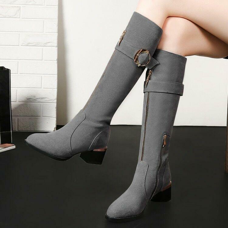 Nuevo Lo último Para mujeres tacones gruesos rodilla correa Decoración De Metal De Gamuza Hebilla la rodilla gruesos botas altas e83e17 Nuevo Lo último Para mujeres tacones gruesos rodilla correa Decoración De Metal De Gamuza Hebilla la rodilla gruesos botas altas e83e17