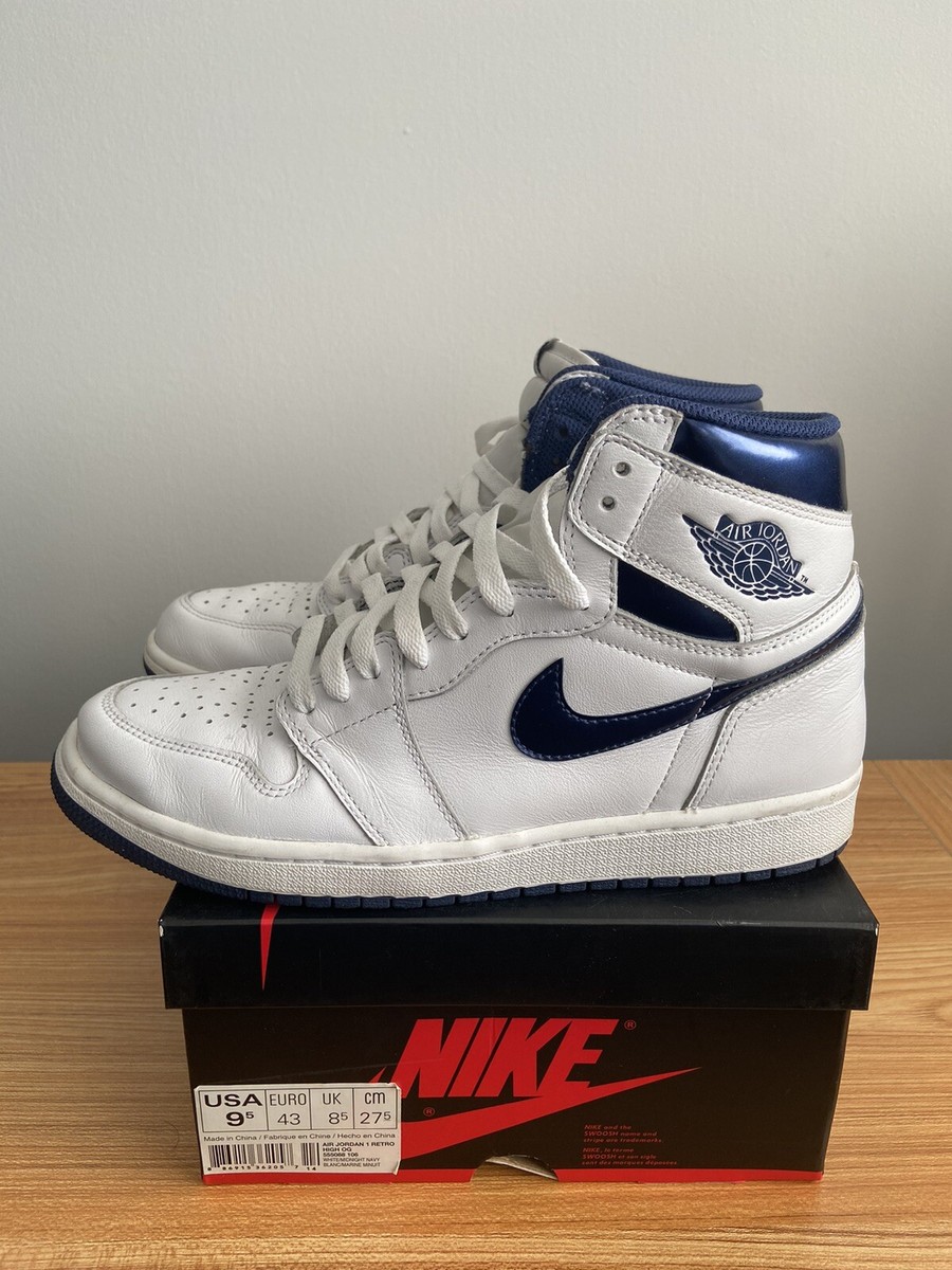 2016 NIKE AIR JORDAN 1 I HI OG RETRO 555088-106 METALLIC NAVY 9.5