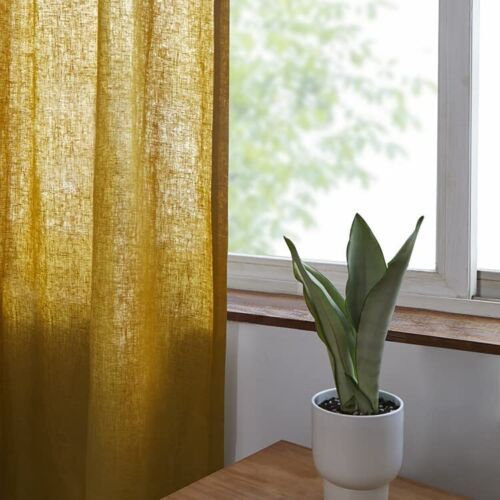 Leinenvorhang Senffarbe Wohnzimmer zwei Paneele Schlafzimmerwäsche Vorhang Set - Bild 2 von 5