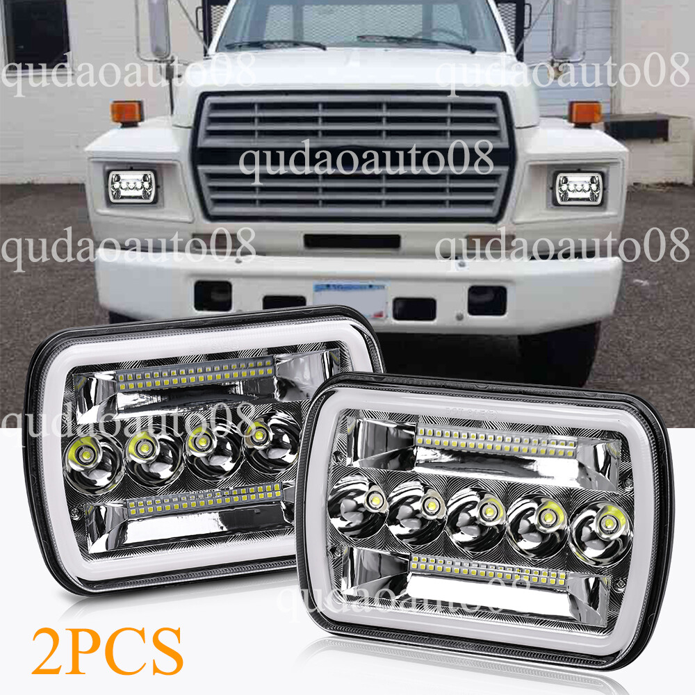 【76（★プロフ必読★）】立体ランプ / 5台セットランプ 2x 7X6 5x7 LED Headlights Hi/Lo DRL Fit Ford F600 F700 F800