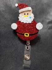 Badge Reel Santa Christmas Shiny Glitter for Work or Nurse / Hospital Pic ID NEW