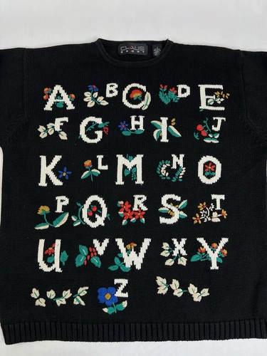Vintage 90s ABC's Teacher Sweater Floral Alphabet Cute School Embroidered Sz S - Picture 4 of 7