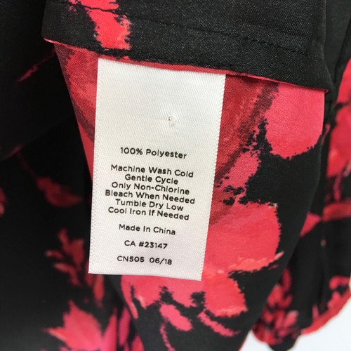 Talbots Womens Medium Blouse Black Red Floral Roses Popover Top Keyhole - Picture 3 of 4