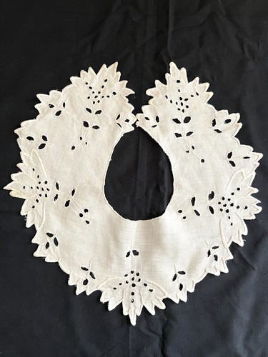 Antiguo OJAL FLORAL FRANCÉS bordados COLLAR festones c1920 - Imagen 6 de 12