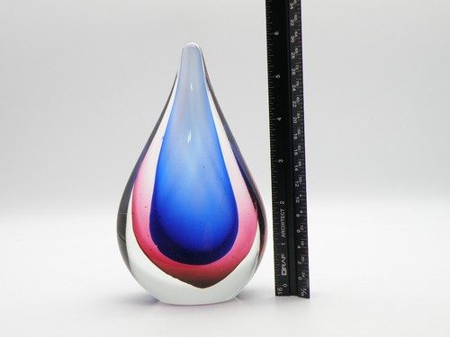 Vtg Art Glass Paperweight Teardrop Shape 6" tall Cobalt Blue & Cranberry - Picture 12 of 14