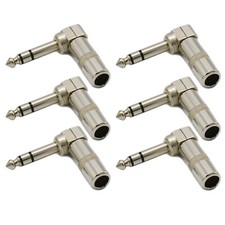 6,TRS Male 1/4 Inch Right Angle Plug and Silver Connector for Audio Cables End