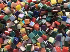 100 Tiles Iridized Glass Square Mosaic Tile Pieces - 12 mm x 4 mm - Mixed Colors