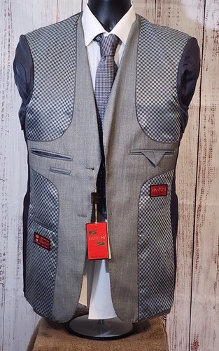 Mantoni 2 Piece Suit Mens 36R 30W Gray White Microcheck Super 140s Wool NWT - Picture 10 of 13