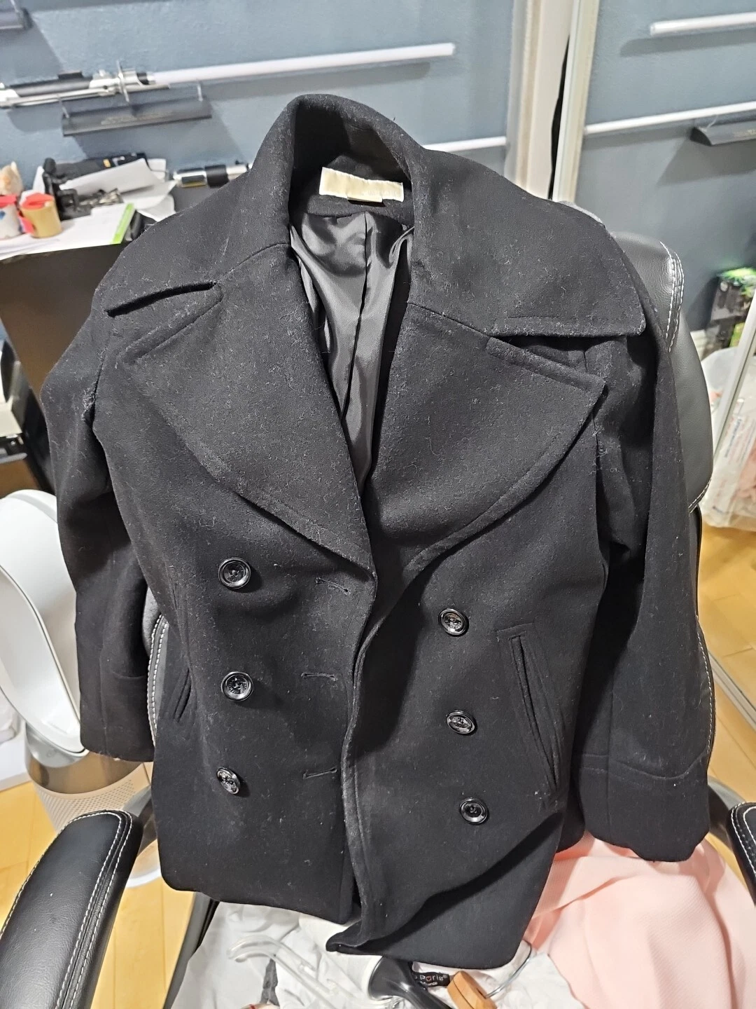 Cappotto Pea da donna Michael Michael Kors doppio seno lana nera taglia 6