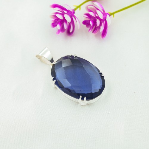 Iolite Pendant Gemstone Handmade 925 Sterling Silver Surprise Gift Fine Jewelry - Picture 2 of 4