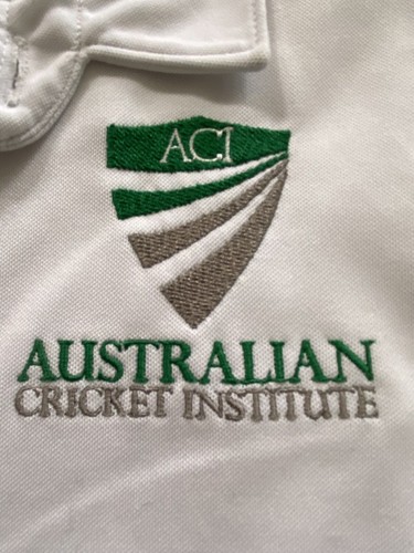 Masuri Australian Cricket Institute White Polo Shirt Size Large Sht Sleeve Logo