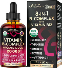 USDA Organic Vit B-Complex B5 Pantothenic Acid | B12 Methylcobalamin | B1 Thiami