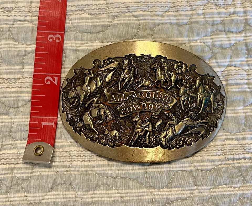 Medallas de diseño de premio, inc “All Around Cowboy” hebilla de cinturón de latón macizo, Oklahoma Foto 2 de 4