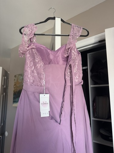 Bridesmaid Prom Wisteria Purple Dress Dark Mauve Flutter Sleeve W Lace Sz 10 - Bild 8 von 8