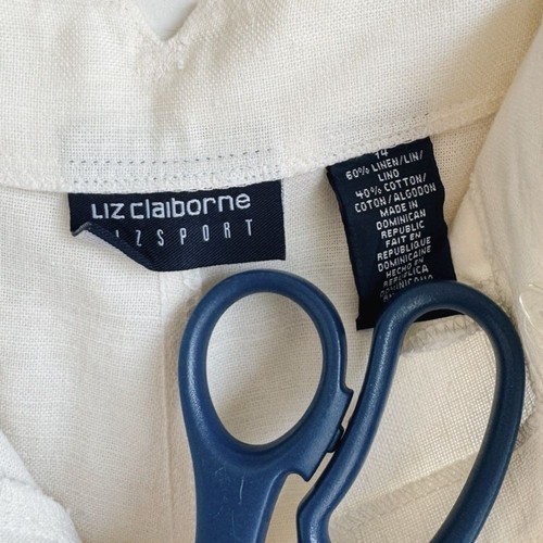 Pantalón LIZ CLAIBORNE Marfil Plisado Lino Algodón - Tiro Alto Cónico 14 - Imagen 6 de 7